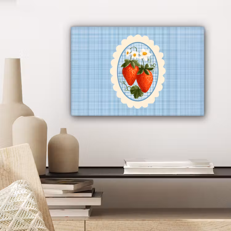 Canvas schilderij - Aardbeien - Lijst - Rood - Geruit — 5