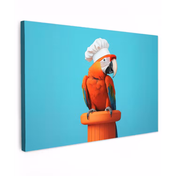 Canvas schilderij - Ara - Koksmuts - Sokkel - Grappig — 1