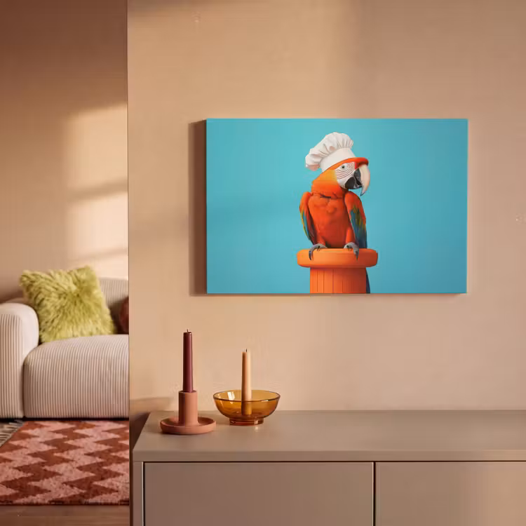 Canvas schilderij - Ara - Koksmuts - Sokkel - Grappig — 2
