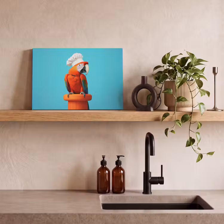 Canvas schilderij - Ara - Koksmuts - Sokkel - Grappig — 3