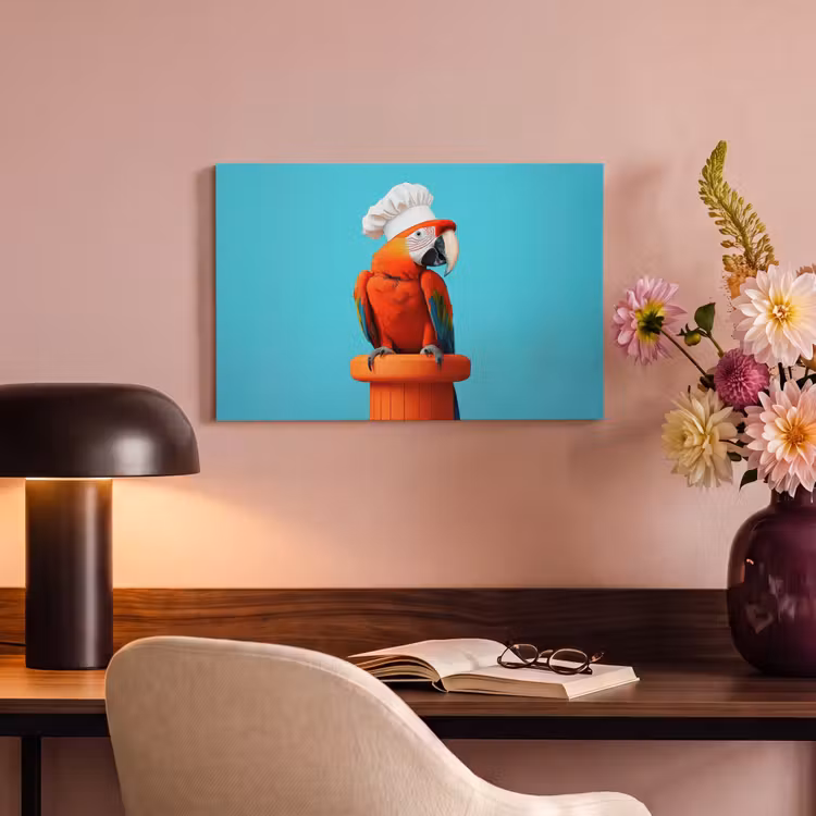 Canvas schilderij - Ara - Koksmuts - Sokkel - Grappig — 4