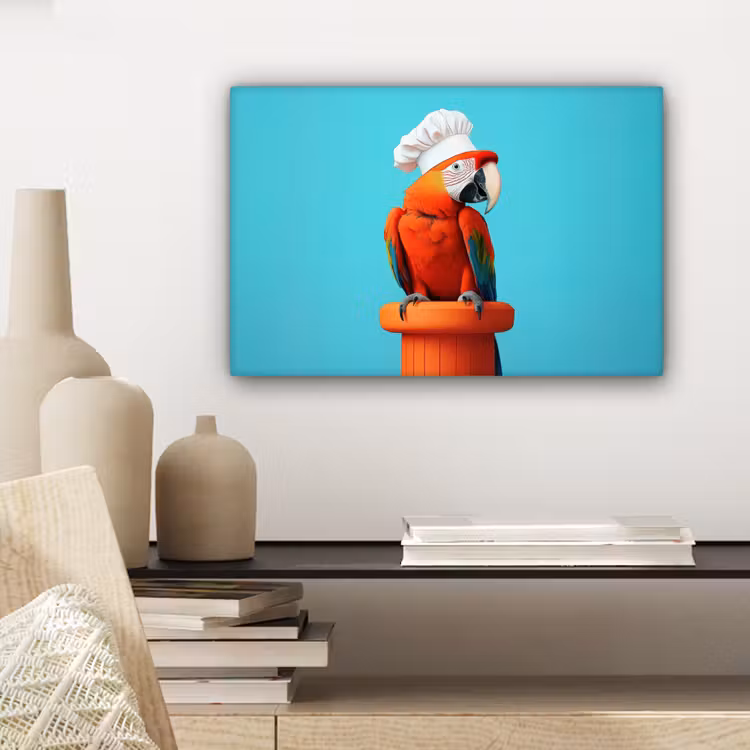 Canvas schilderij - Ara - Koksmuts - Sokkel - Grappig — 5