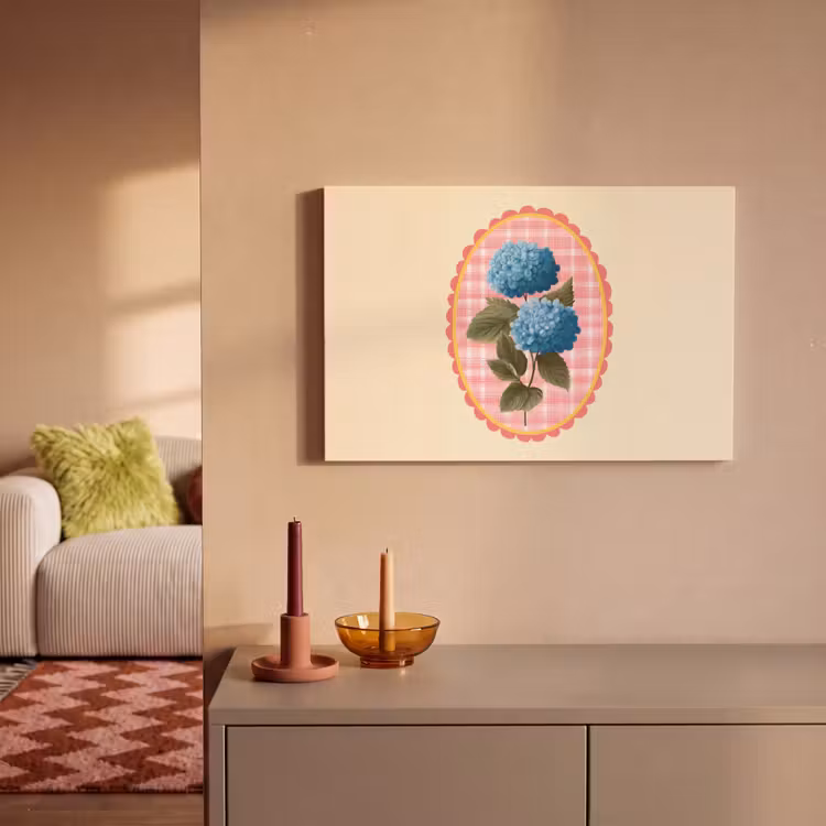 Canvas schilderij - Bloemen - Blauw - Lijst - Bladeren — 2