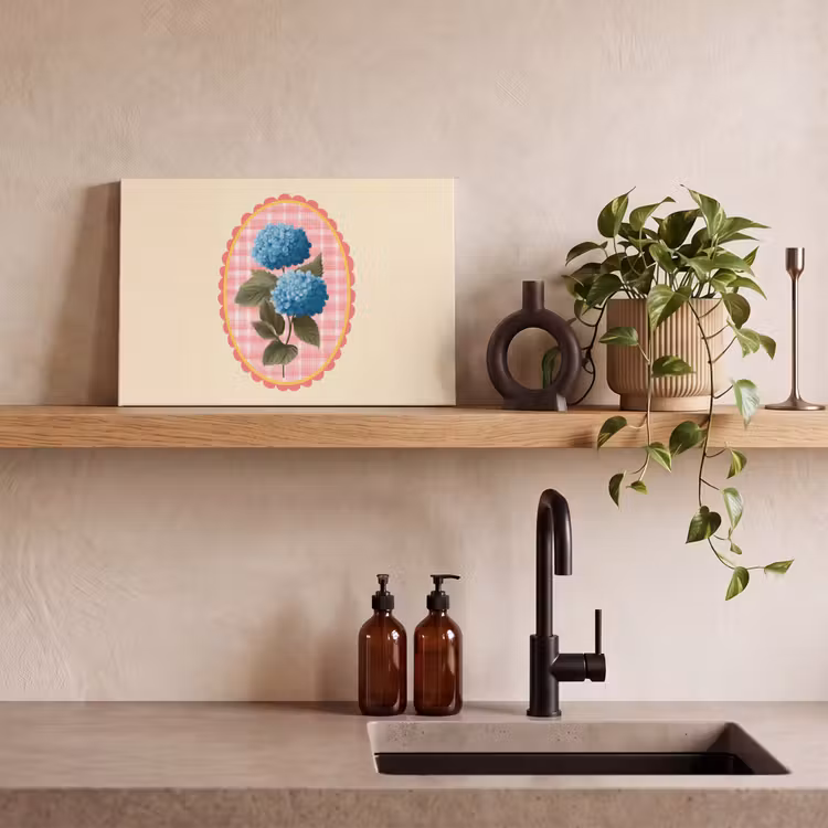Canvas schilderij - Bloemen - Blauw - Lijst - Bladeren — 3