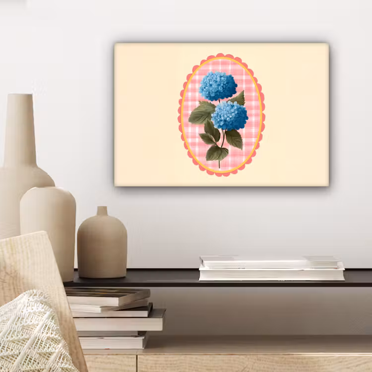 Canvas schilderij - Bloemen - Blauw - Lijst - Bladeren — 5