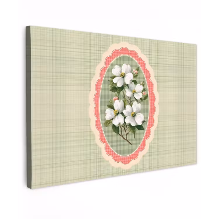 Canvas schilderij - Bloemen - Illustratie - Geruit - Groen — 1