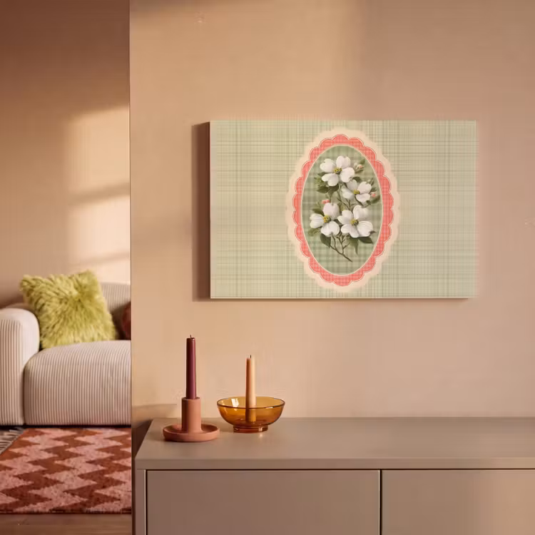 Canvas schilderij - Bloemen - Illustratie - Geruit - Groen — 2