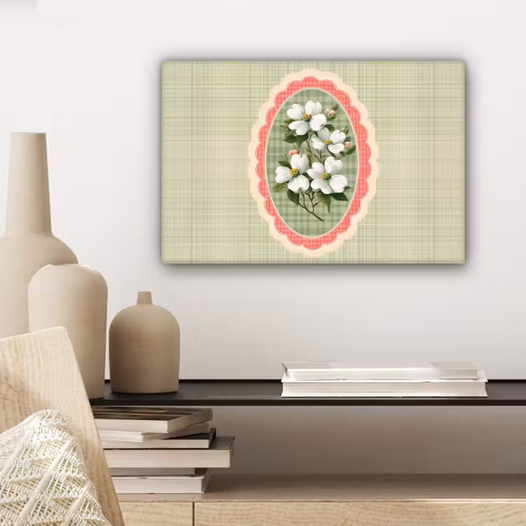Canvas schilderij - Bloemen - Illustratie - Geruit - Groen — 5