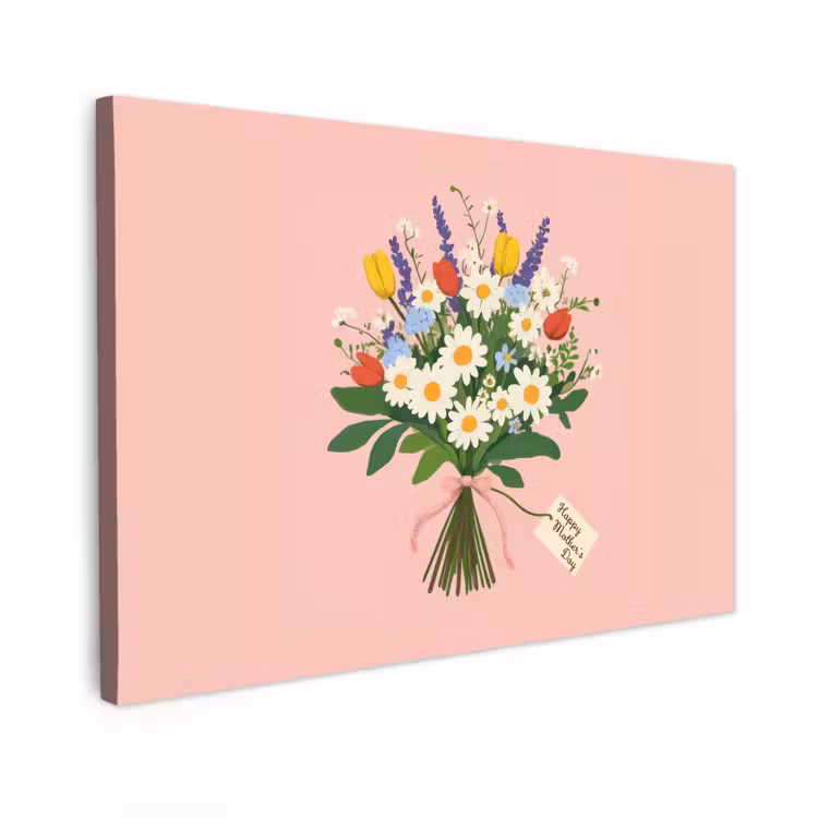 Canvas schilderij - Bloemen - Lint - Kaartje — 1