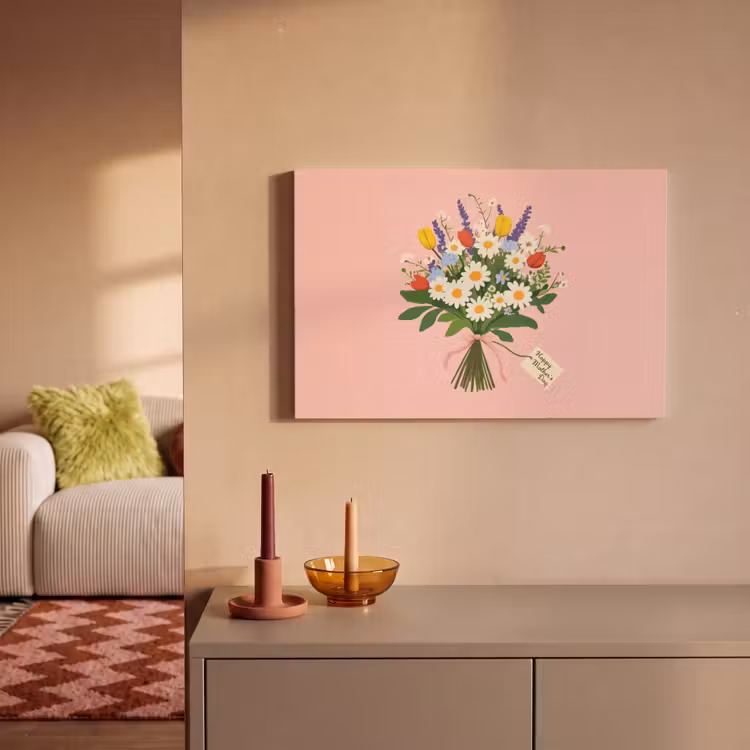 Canvas schilderij - Bloemen - Lint - Kaartje — 2