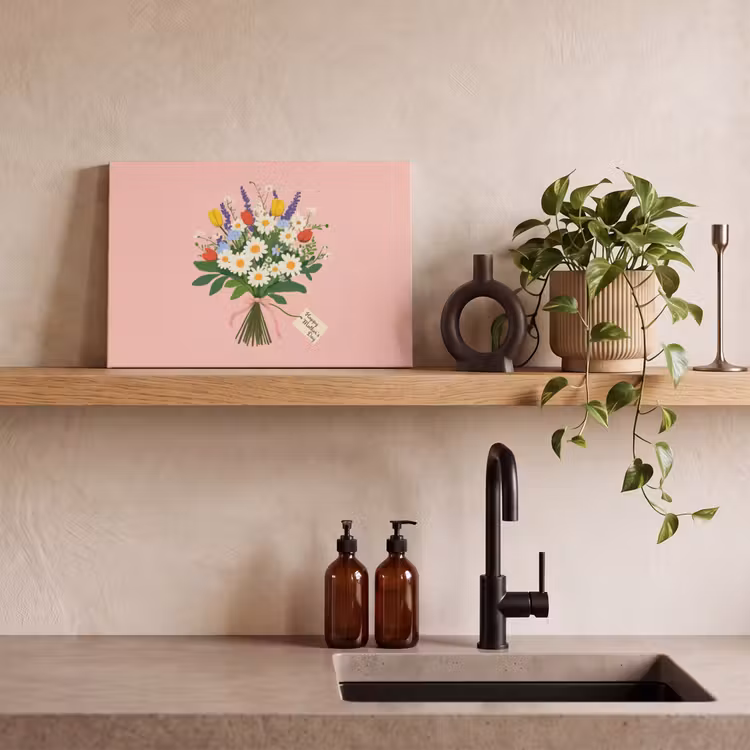 Canvas schilderij - Bloemen - Lint - Kaartje — 3