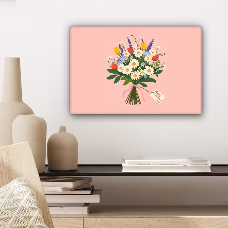 Canvas schilderij - Bloemen - Lint - Kaartje — 5
