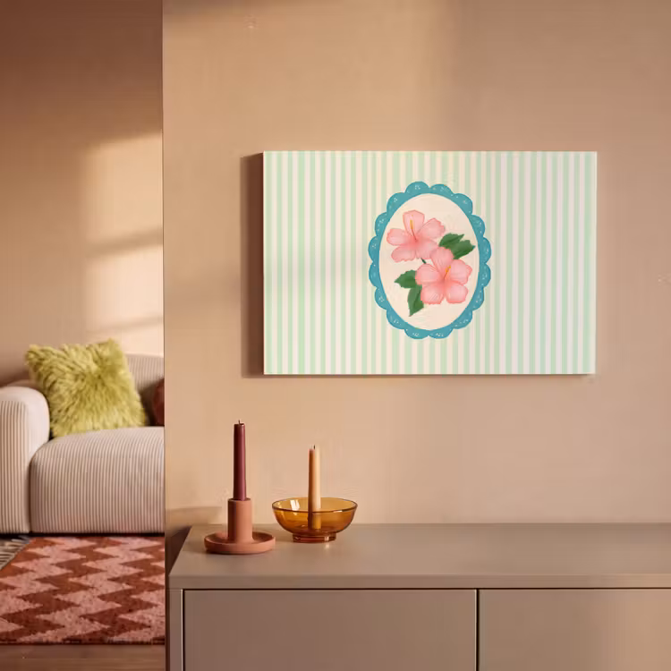 Canvas schilderij - Bloemen - Ovaal - Strepen - Groen — 2