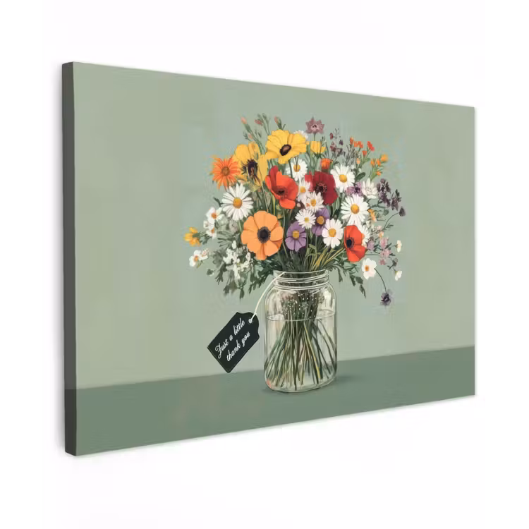 Canvas schilderij - Bloemen - Vaas - Kaartje — 1