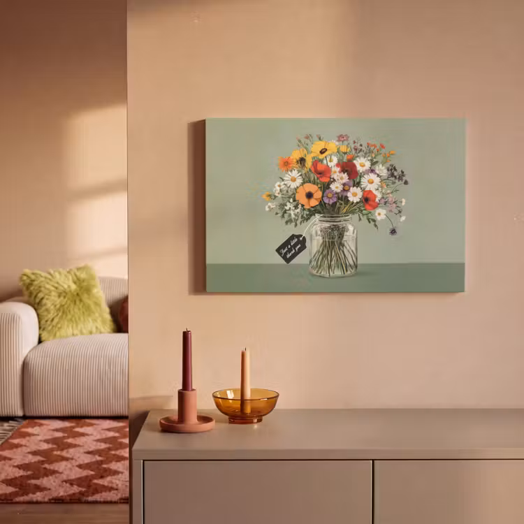 Canvas schilderij - Bloemen - Vaas - Kaartje — 2