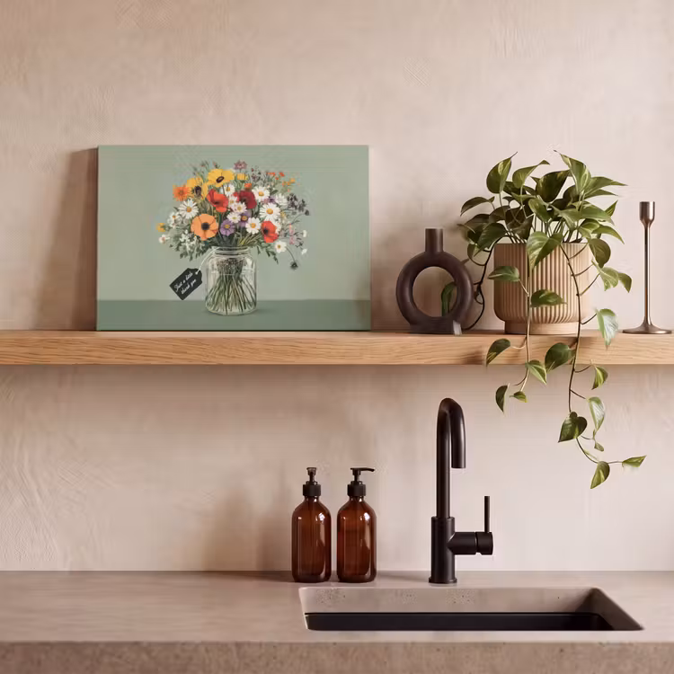 Canvas schilderij - Bloemen - Vaas - Kaartje — 3