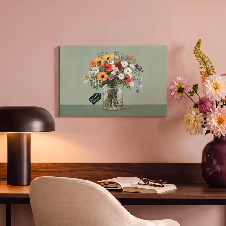 Canvas schilderij - Bloemen - Vaas - Kaartje — 4