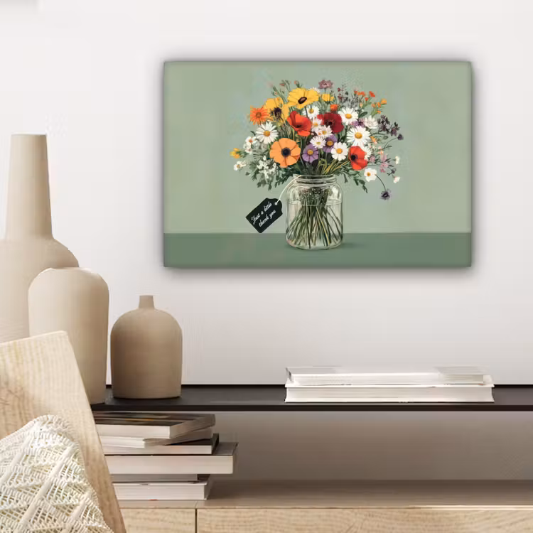 Canvas schilderij - Bloemen - Vaas - Kaartje — 5
