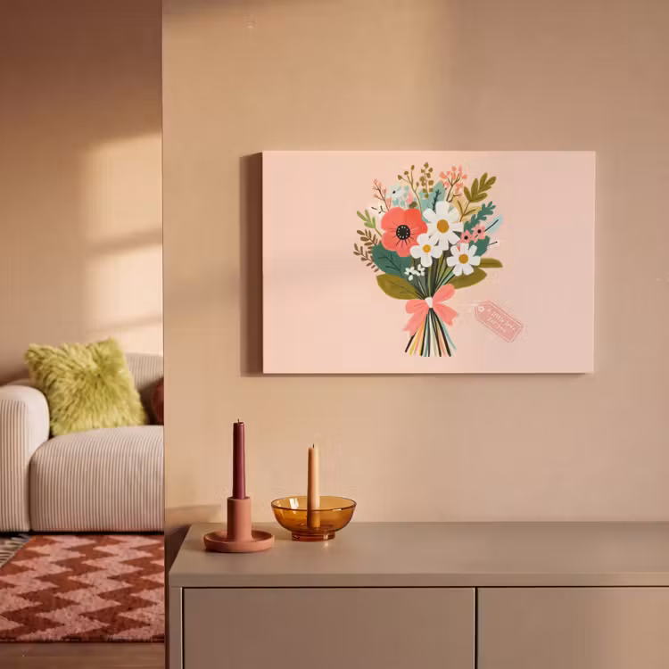 Canvas schilderij - Boeket - Strikje - Kaartje - Quote — 2