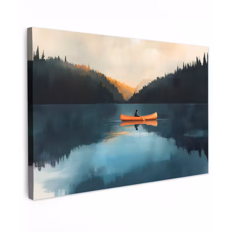 Canvas schilderij - Bossen - Meer - Kano - Oranje — 1