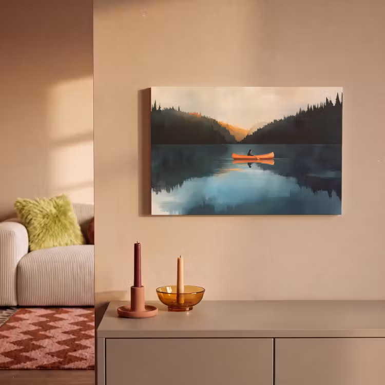 Canvas schilderij - Bossen - Meer - Kano - Oranje — 2