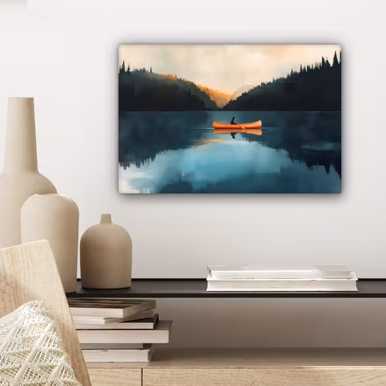 Canvas schilderij - Bossen - Meer - Kano - Oranje — 5