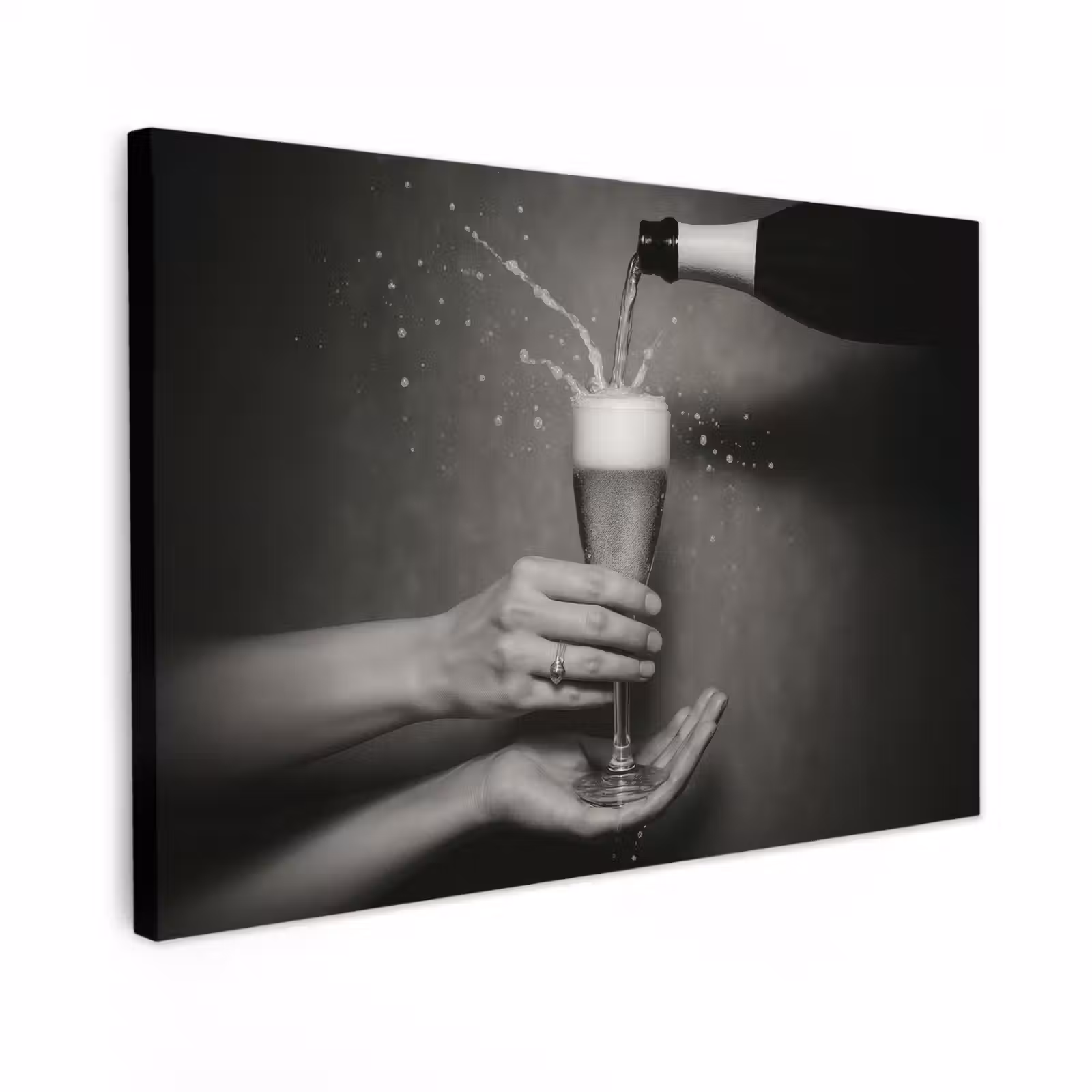 Canvas schilderij - Champagnefles - Glas - Minimalistisch - Spetters — 1