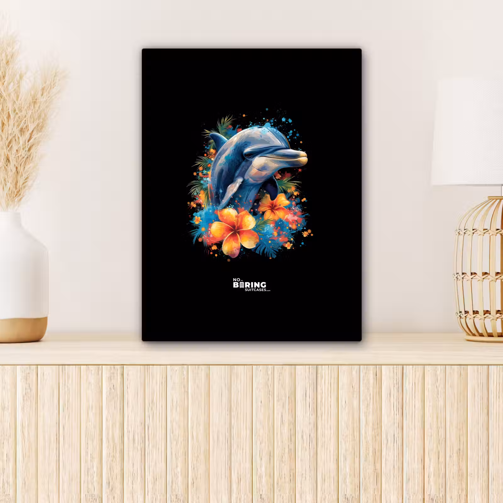 Canvas schilderij - Dolfijn te midden van graffiti bloemen — 1