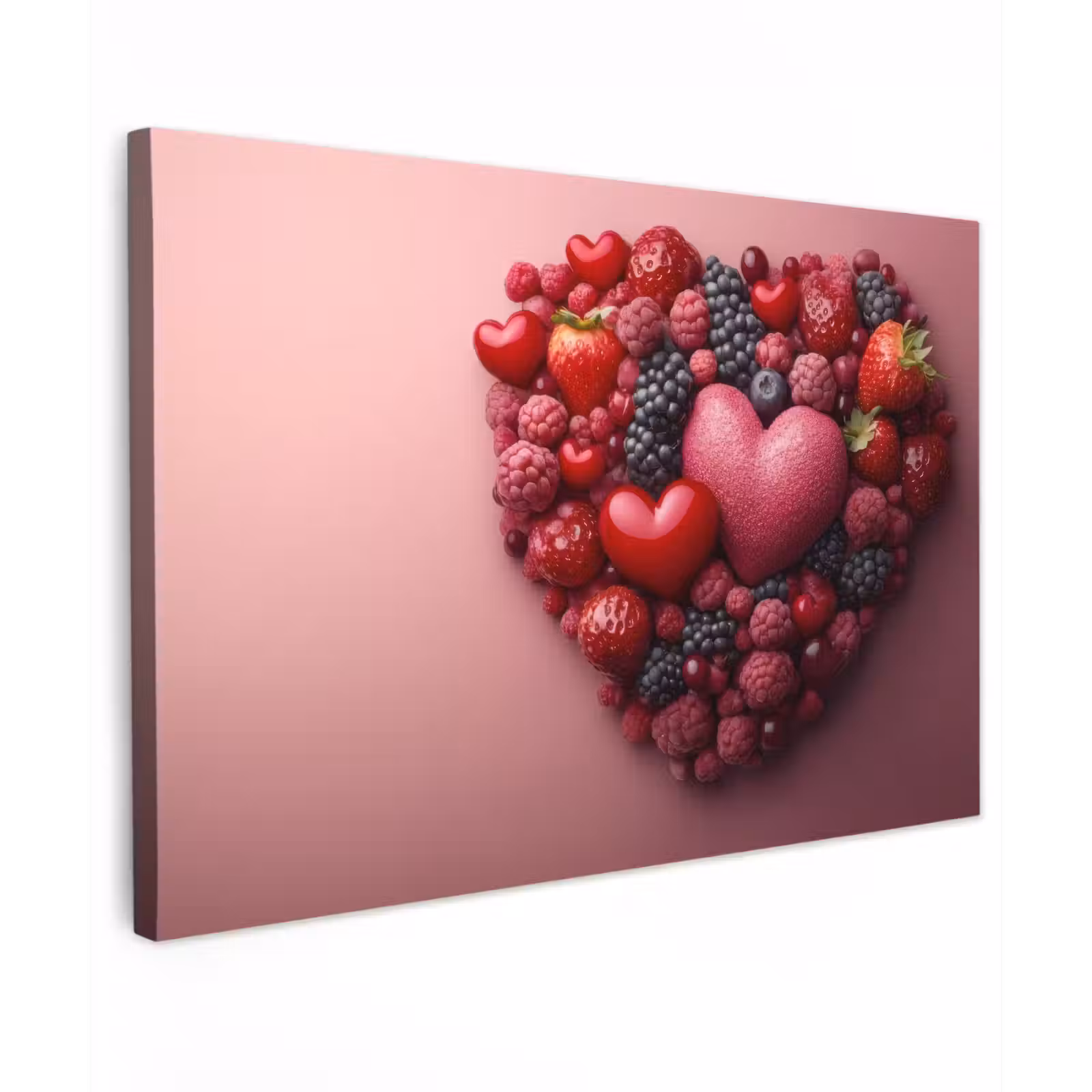 Canvas schilderij - Fruit - Hartjes - Aardbeien - Frambozen - Bosbessen — 1