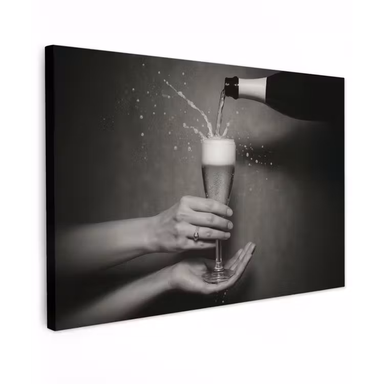 Canvas schilderij - Champagnefles - Glas - Minimalistisch - Spetters — 1