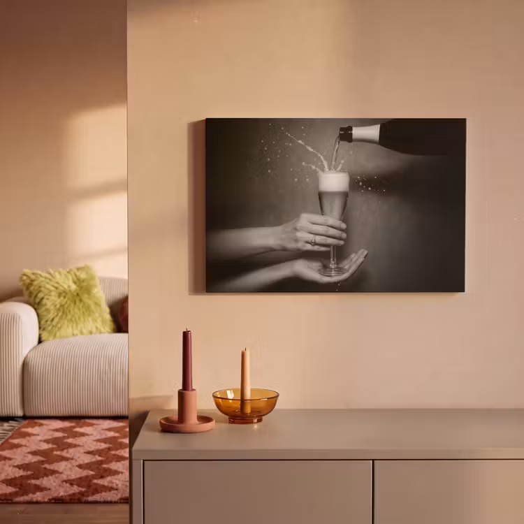 Canvas schilderij - Champagnefles - Glas - Minimalistisch - Spetters — 2