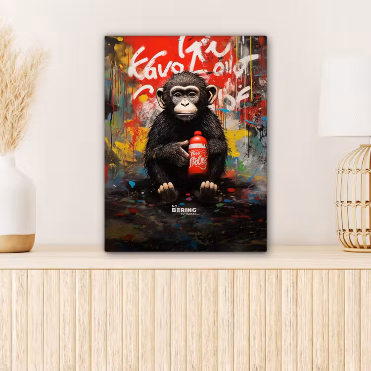 Canvas schilderij - Chimpansee voor graffiti muur — 1