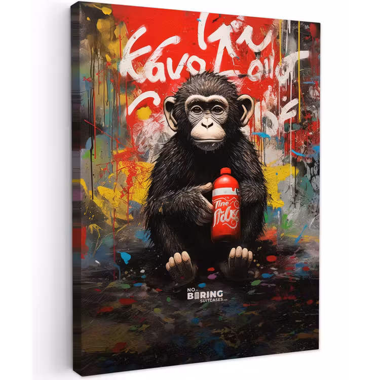 Canvas schilderij - Chimpansee voor graffiti muur — 2