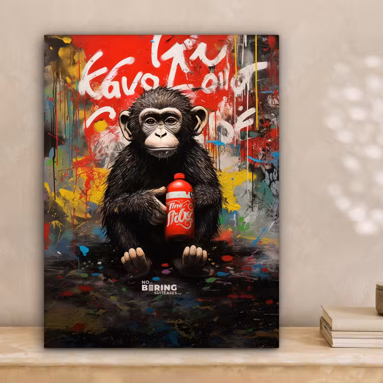 Canvas schilderij - Chimpansee voor graffiti muur — 3