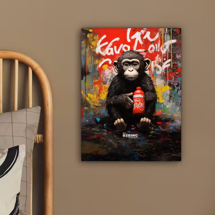 Canvas schilderij - Chimpansee voor graffiti muur — 4