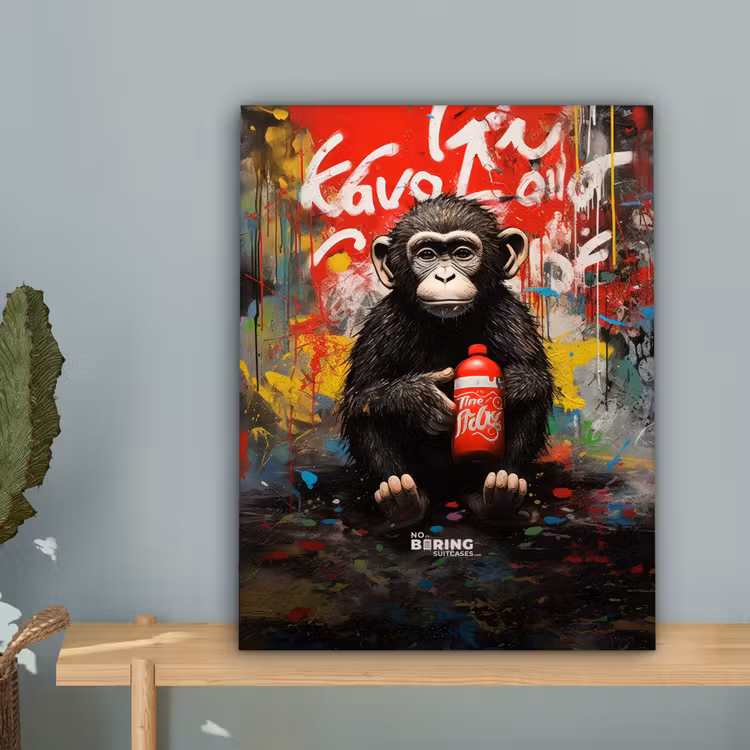 Canvas schilderij - Chimpansee voor graffiti muur — 5