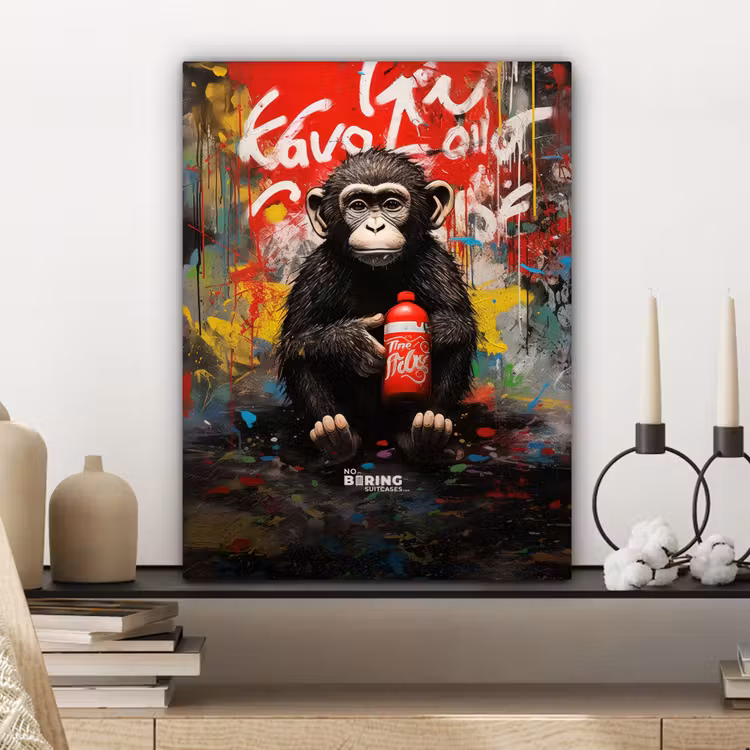 Canvas schilderij - Chimpansee voor graffiti muur — 6