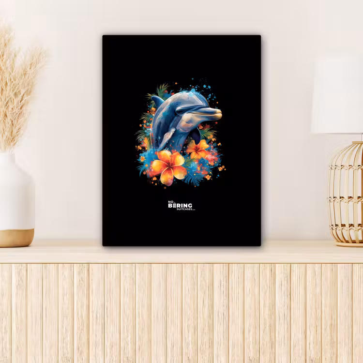 Canvas schilderij - Dolfijn te midden van graffiti bloemen — 1
