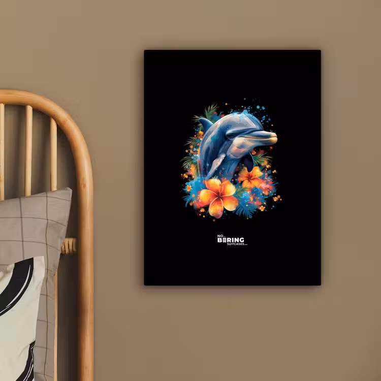 Canvas schilderij - Dolfijn te midden van graffiti bloemen — 4