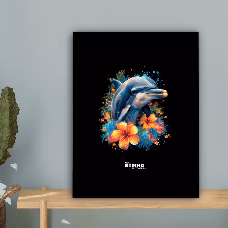 Canvas schilderij - Dolfijn te midden van graffiti bloemen — 5