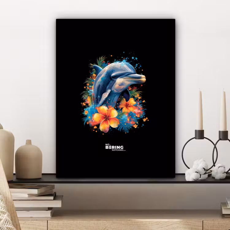 Canvas schilderij - Dolfijn te midden van graffiti bloemen — 6