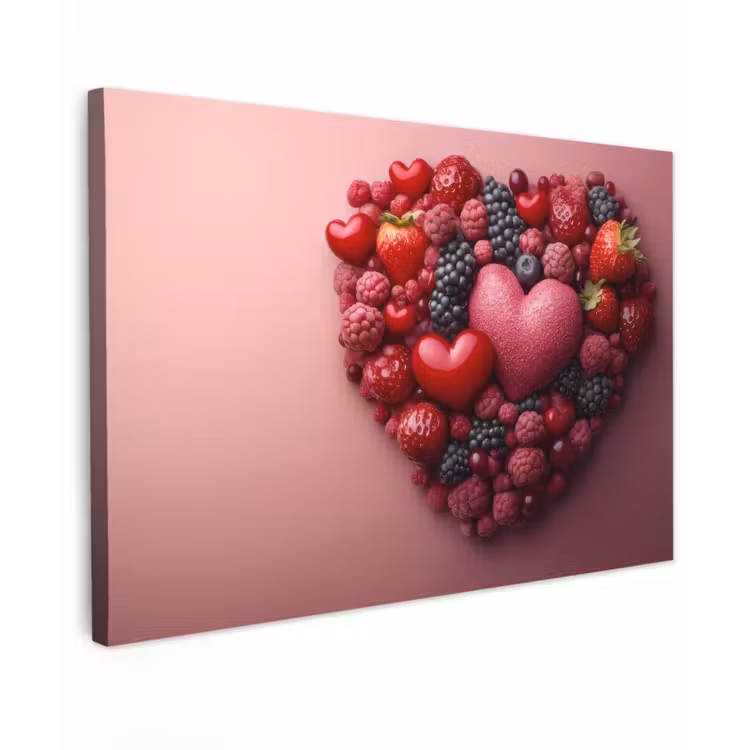 Canvas schilderij - Fruit - Hartjes - Aardbeien - Frambozen - Bosbessen — 1