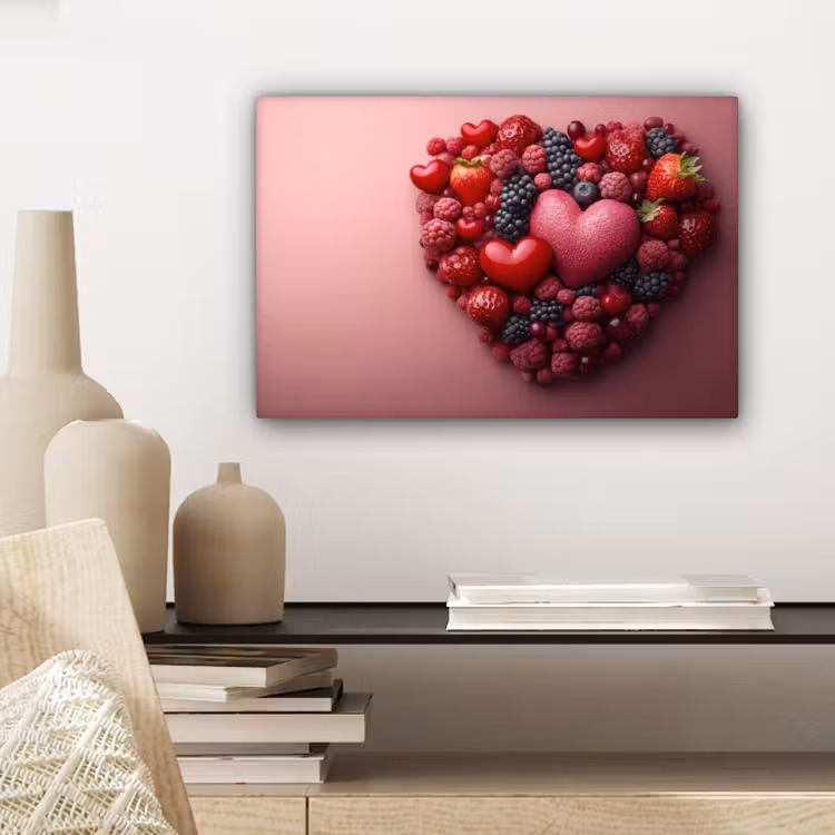 Canvas schilderij - Fruit - Hartjes - Aardbeien - Frambozen - Bosbessen — 5