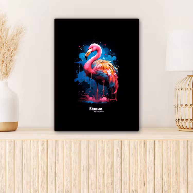 Canvas schilderij - Gekleurde flamingo voor een verfexplosie — 1
