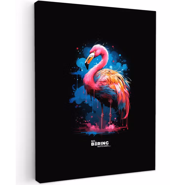 Canvas schilderij - Gekleurde flamingo voor een verfexplosie — 2