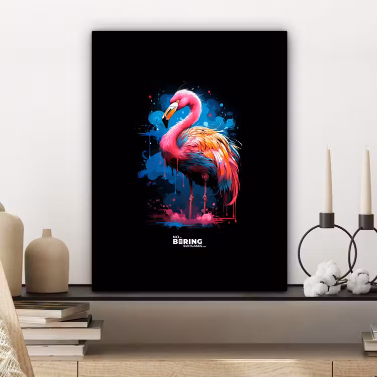 Canvas schilderij - Gekleurde flamingo voor een verfexplosie — 6