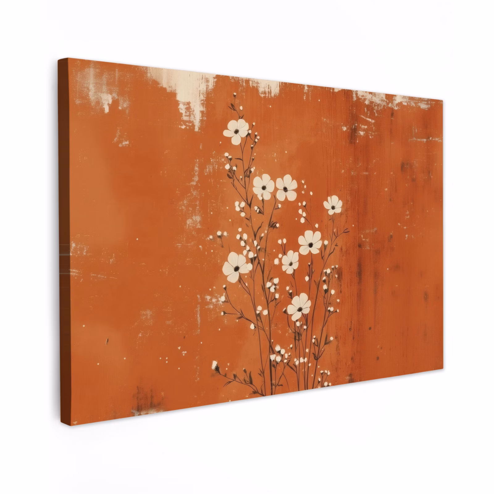 Canvas schilderij - Bloemen - Wit - Subtiel - Roestkleur — 1