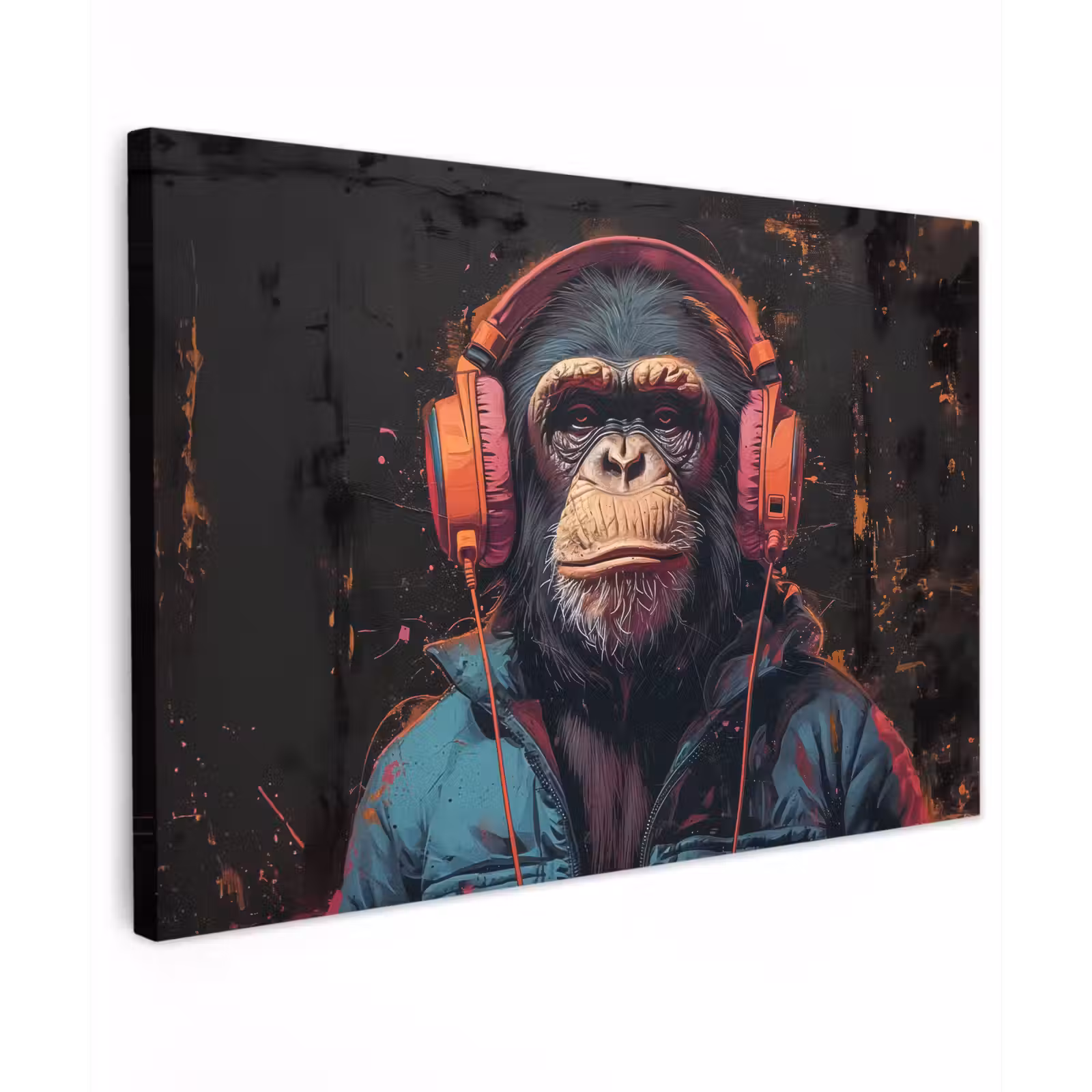 Canvas schilderij - Graffiti - Chimpansee - Koptelefoon - Aap — 1
