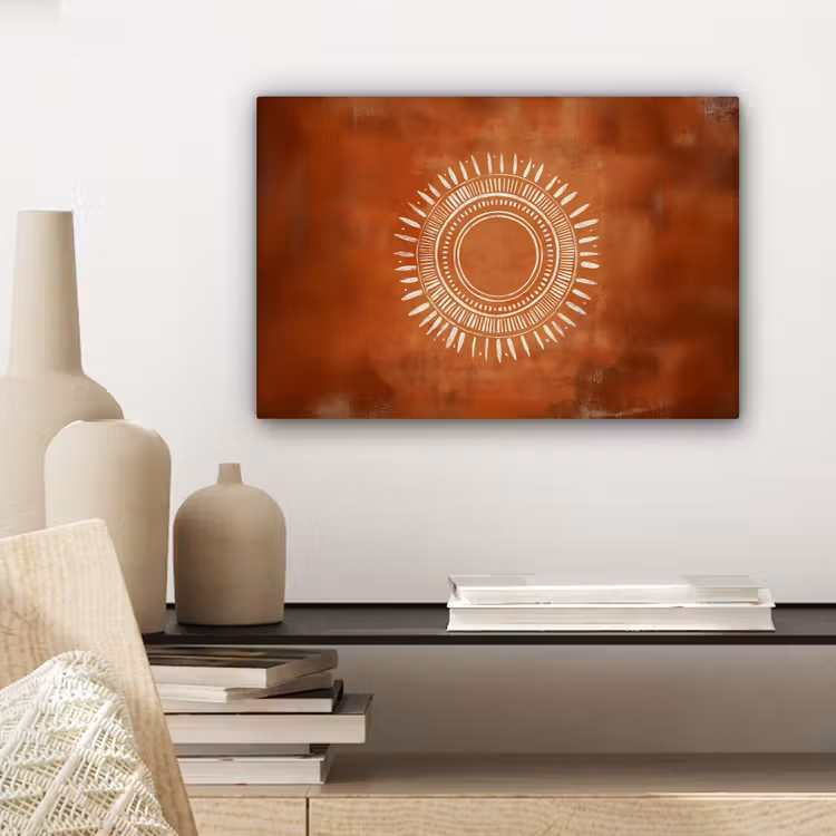 Canvas schilderij - Abstract - Lijnen - Zonnestralen - Roodbruin — 5