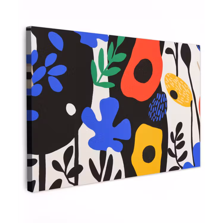 Canvas schilderij - Bloemen - Bladeren - Abstract - Zwart — 1